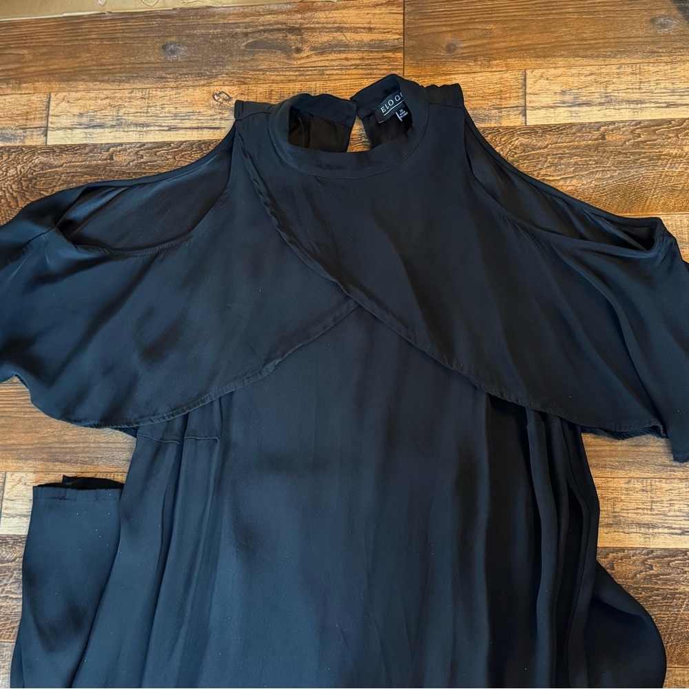 Eloquii‎ Black Cold Shoulder Midi Dress Size 20 Ruffle Sleeve Plus Size Elegant